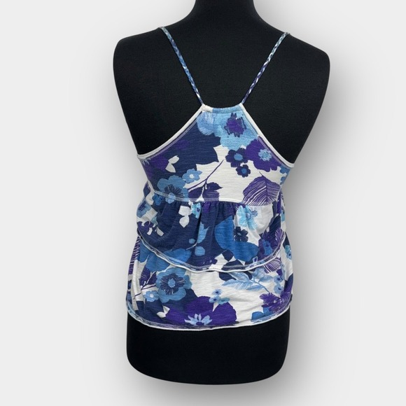Aeropostale Women's Blue Purple Floral Ruffle Cami Top Small Spaghetti Strap - Picture 2 of 8